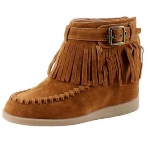 Bamboo Fringe Wedge Booties
